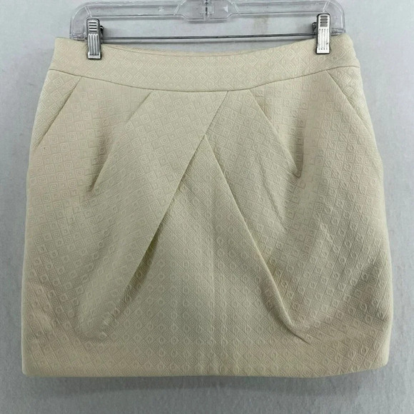 Forever21 Skirt Womens M Ivory Beige Jacquard Diamond Lined Mini Straight Pencil - Picture 1 of 9